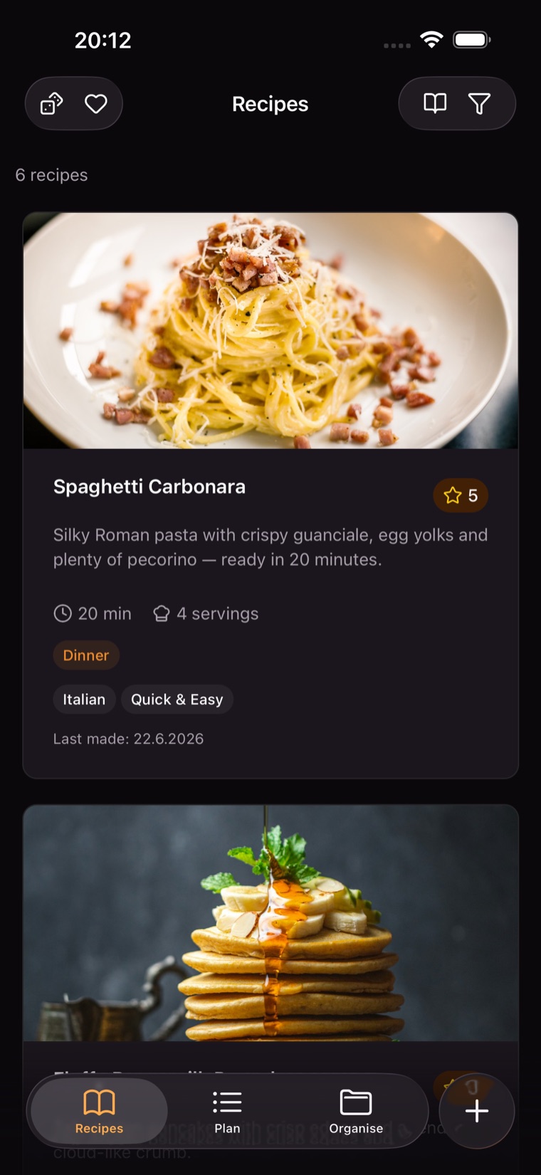 Sizzzle showing your recipe box as a card grid
